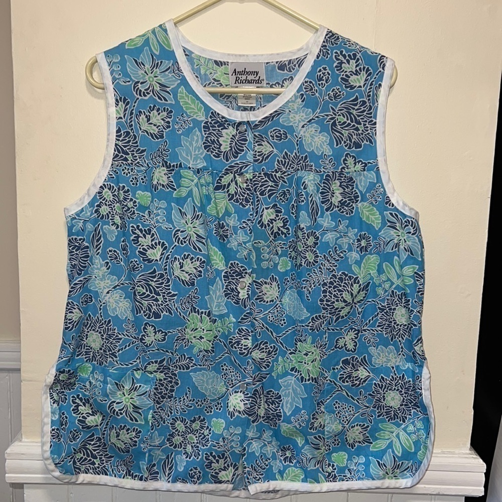 Anthony Richards Vintage Blue Lounge Wear Floral Vest Cottage Core Grandma Core
